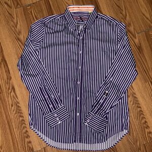 Robert Graham Purple/White Striped Long Sleeve Flip Cuff Button Up Shirt Size L
